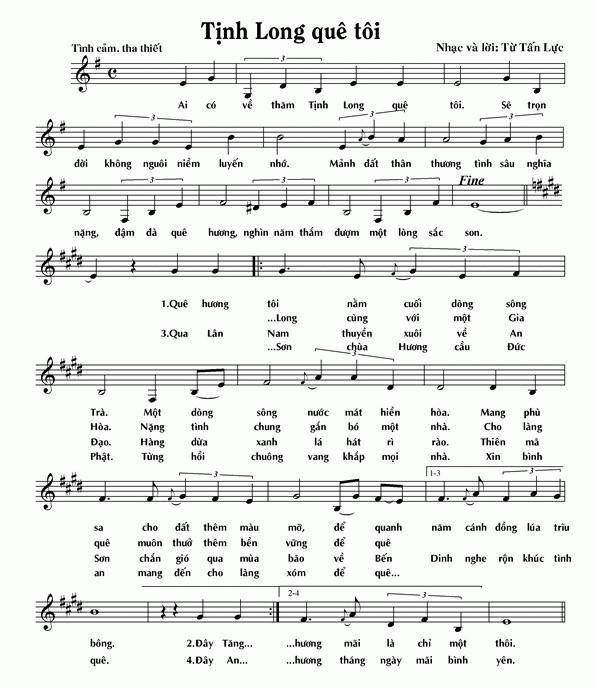 Sheet nhạc Tịnh Long Quê Tôi